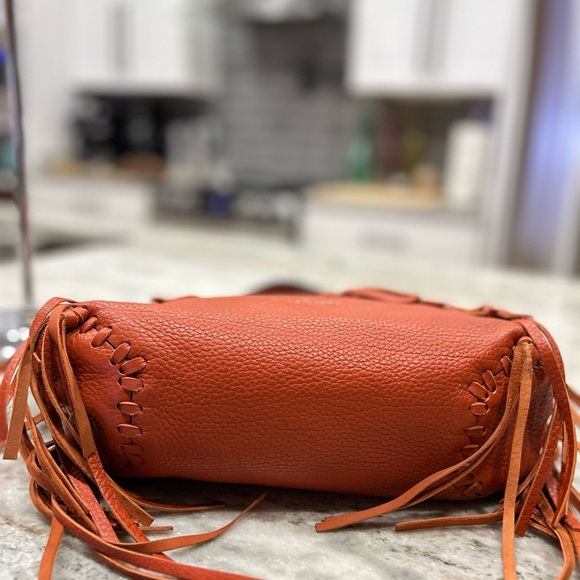 Valentino Garavani Tangerine Colored Leather Fringe Tote! - Picture 6 of 9
